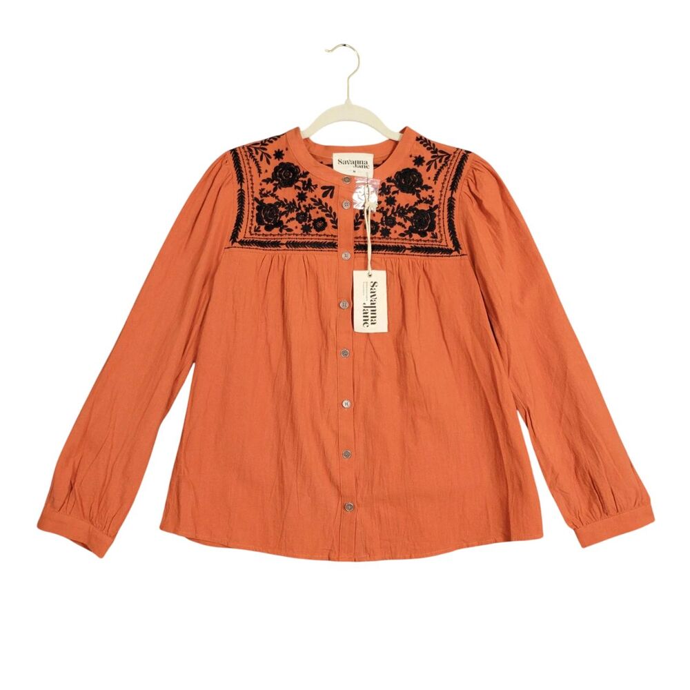 SAVANNA JANE Orange Floral Embroidered Lightweight Boho Cottagecore SIZE MEDIUM